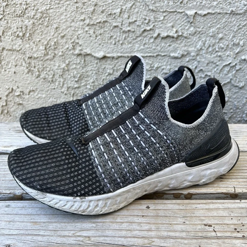 Nike Shoes Men Size 10 React Phantom Run 2 Running Slip On Black Sneakers